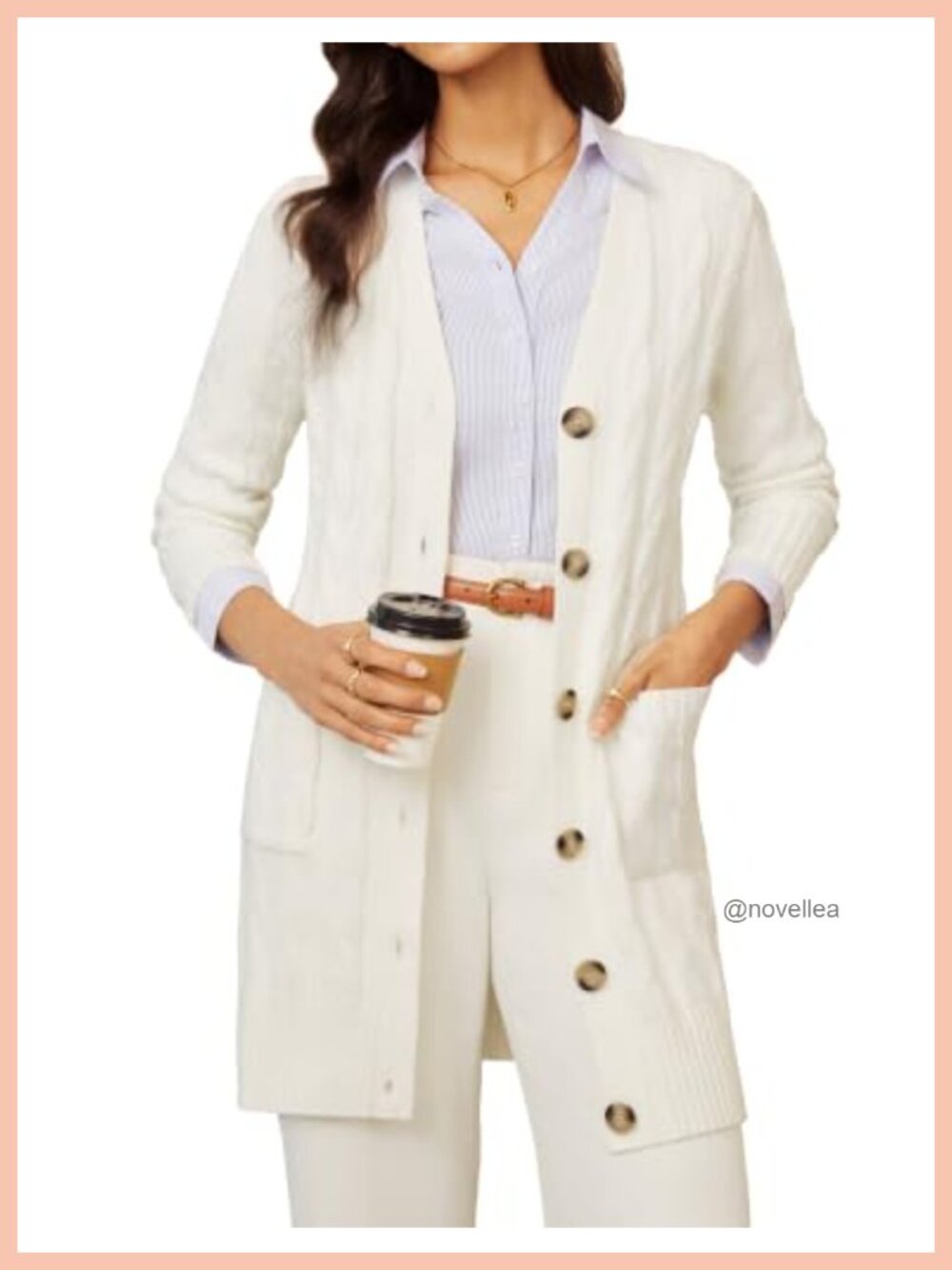 Womens Cable Knit Button Down Chunky Long Cardigan Sweater with Pockets